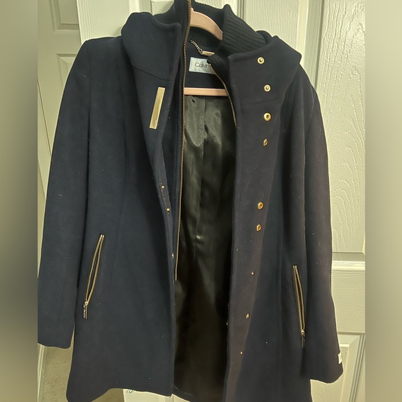 Calvin Klein long wool cashmere soft jacket with zipper and hood - Picture 1 of 3